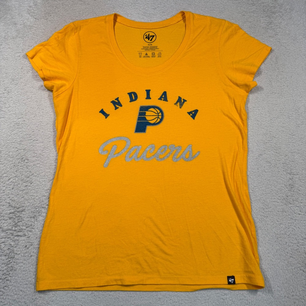 47 Brand T-Shirt Womens M Yellow Indiana Pacers NBA Graphic Tee Basketball